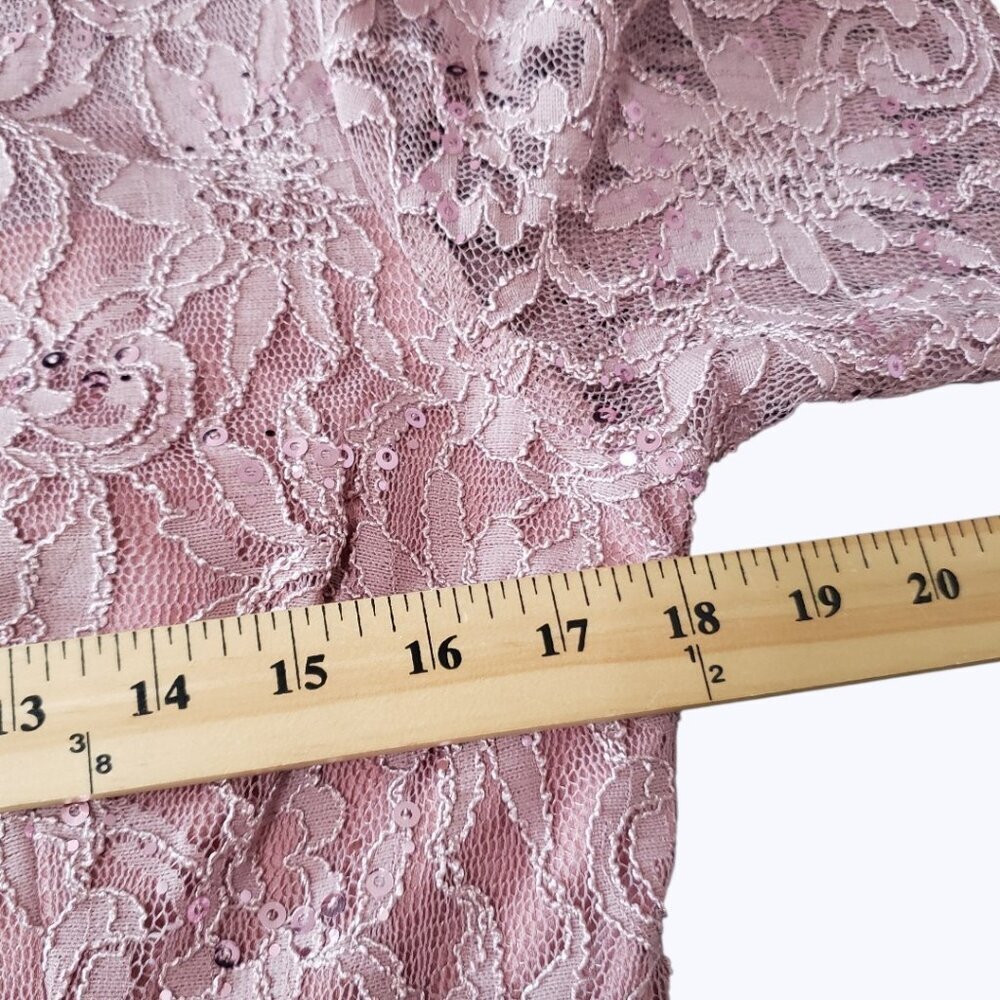 Celavie Long Bodice Lace & Chiffon Gown With SequinWith Rhinestone Mauve Large - Picture 11 of 16